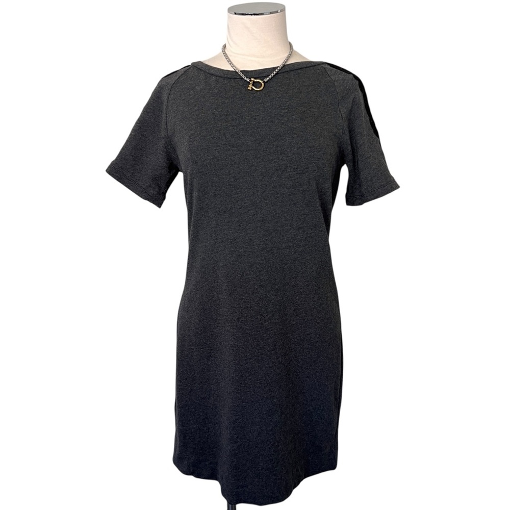 LOFT Shoulder Lace Short Sheet Shift Sleeve Dress Back Zip Dark Gray Sz XS